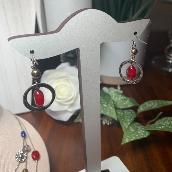 Matching Art Deco Hammered Silver Beaded Necklace and Earrings Set, 18”-21” - Picture 2 of 6